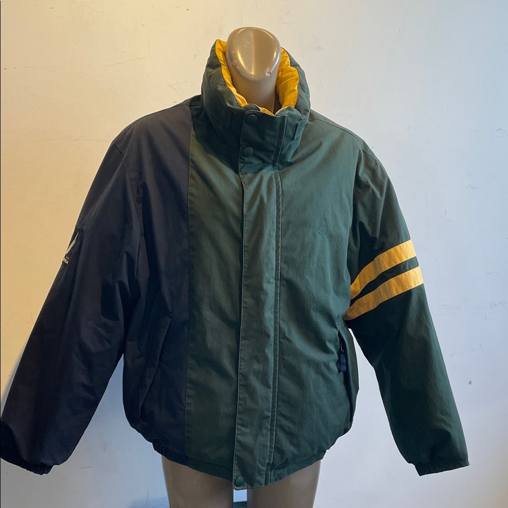 Nautica vintage 90’s down puffer coat colorblock reversible